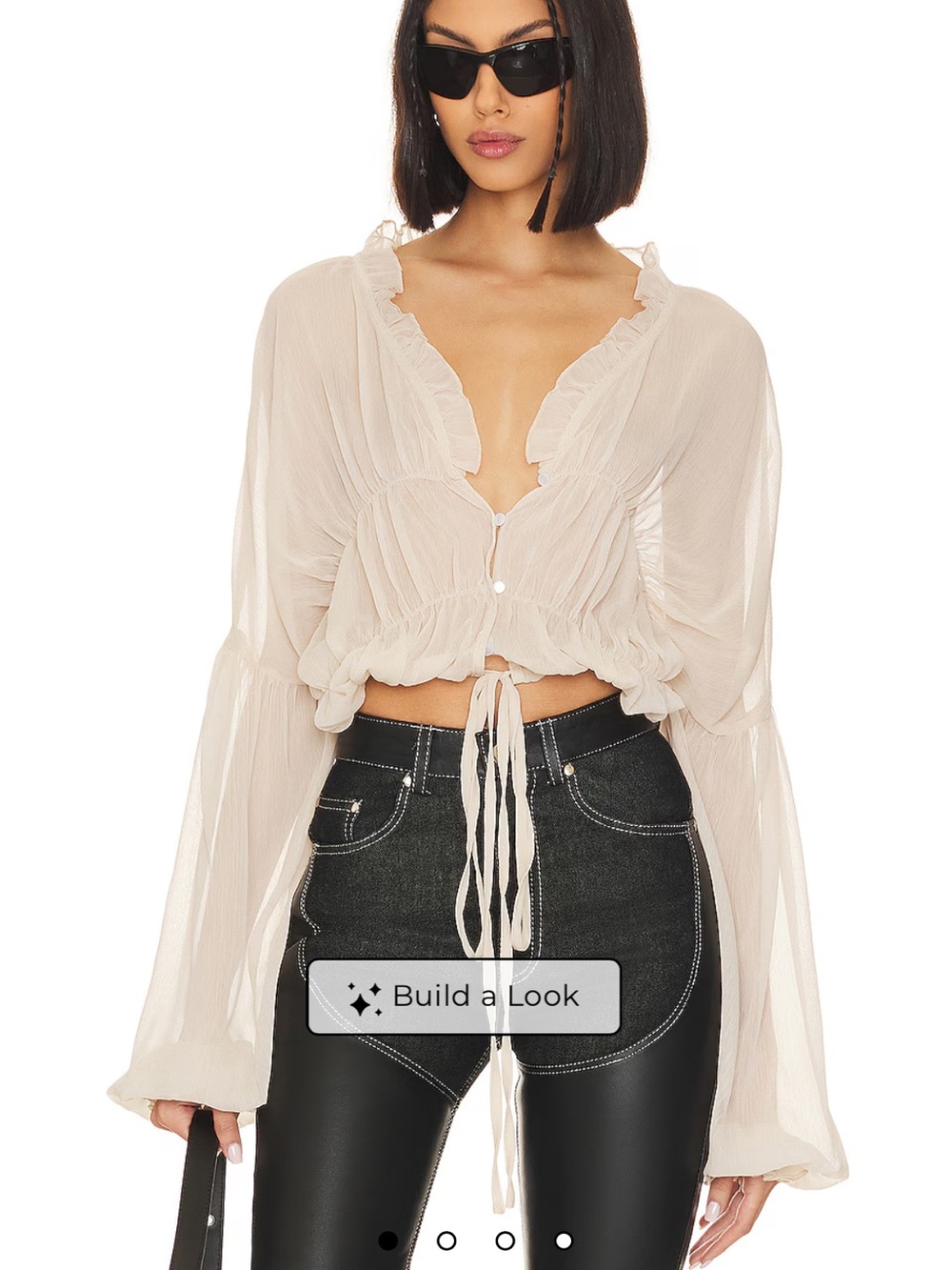 Revolve Sheer Ruffle Tie-Front Blouse - Cream